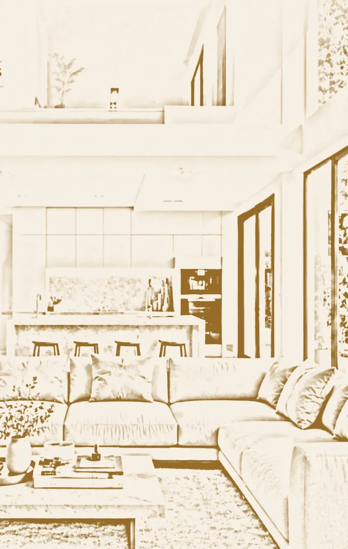 Gold design sketch of the villa living